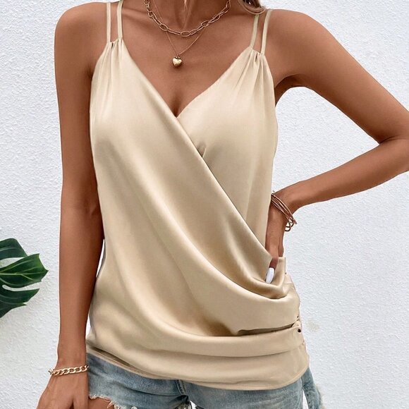 Apricot Preppy Womens Solid Cross Wrap Cami Top - Picture 5 of 5